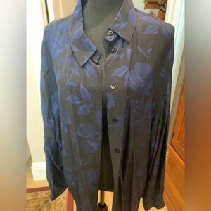 Jones New York Black and Blue Floral Silk Shirt